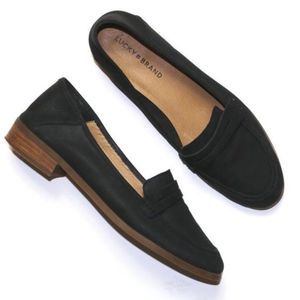 LUCKY BRAND Caylon Loafers Nubuck Leather Black size 8.5